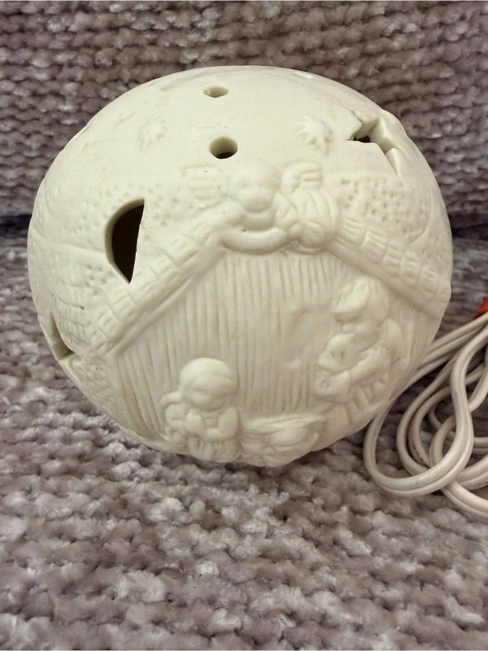 Light Up Nativity Scene with Stars Tan Round Christmas Ornament